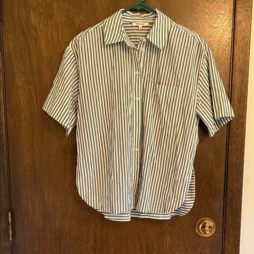 Madewell blue and White Striped button up 100% cotton Shirt